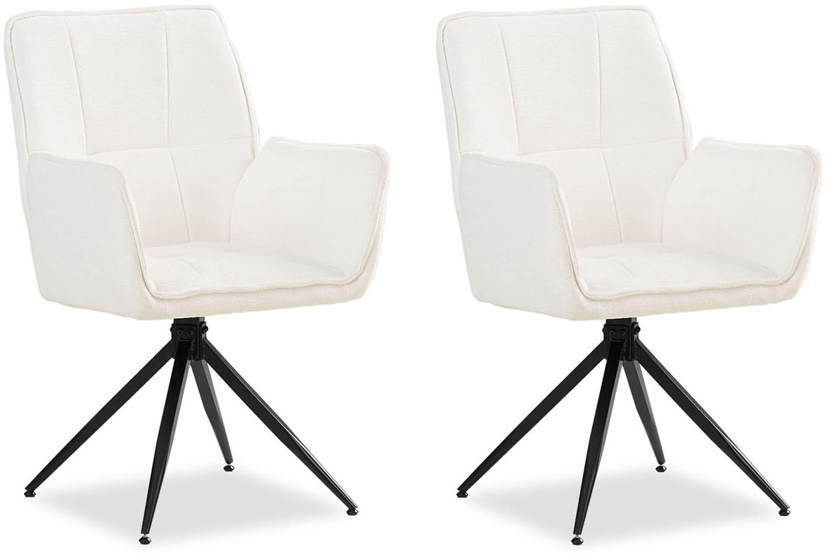 Homestyle4u Eetkamerstoelen - Set van 2 - Draaibaar - met armleuningen - Wit - Chenille