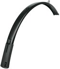 Zwart SKS fietsspatbord met SKS logo aan de onderkant en een bevestigingsbeugel aan de bovenkant.