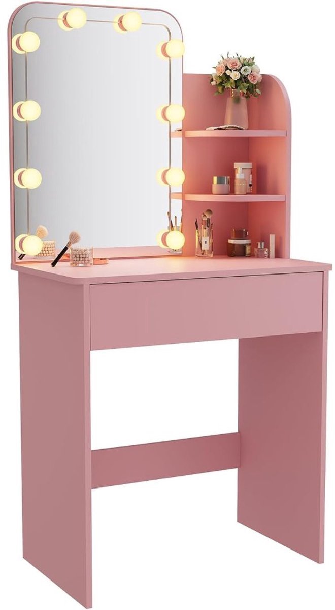Thuys – Make Up Tafel – Met Spiegel – Kaptafel Voor Meisjes – Hollywood Spiegel – Met Verlichting