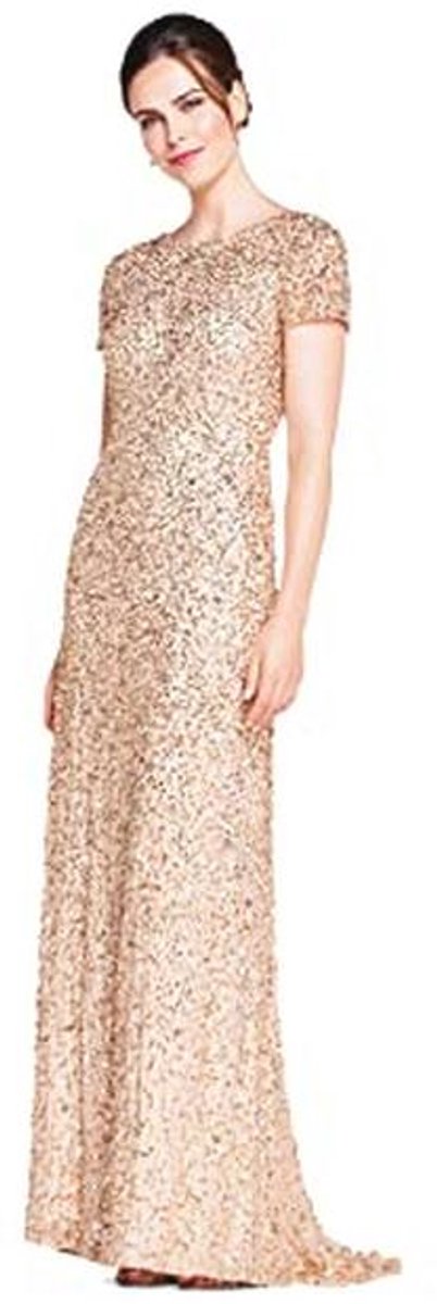 Maxi Paillettenjurk Dames met Scoop Neklijn - Champagne/Goud - Maat 38