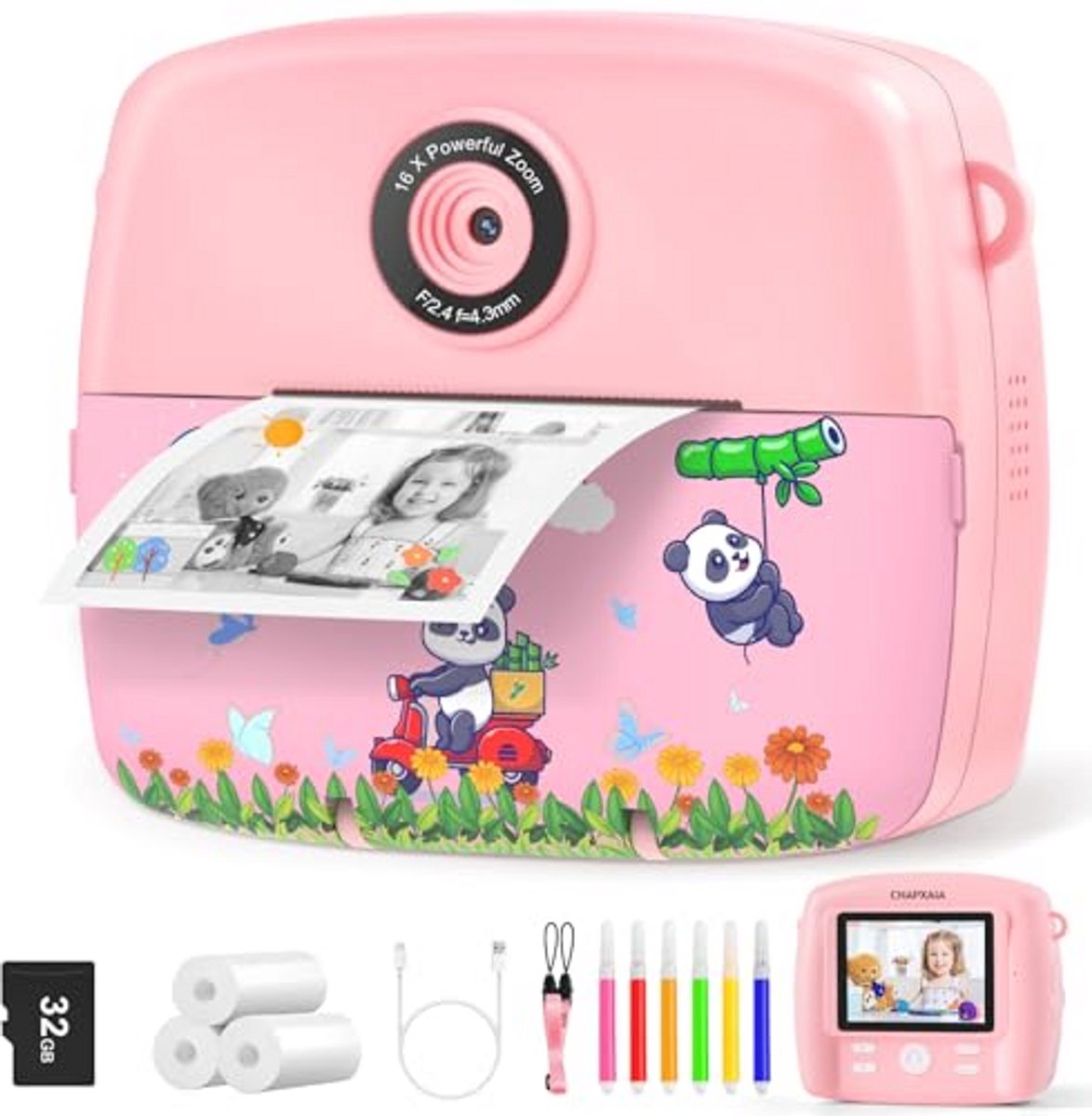 Kindercamera met 2,4 inch scherm en directe afdrukfunctie - Creatief cadeau voor kinderen van 3 tot 12 jaar