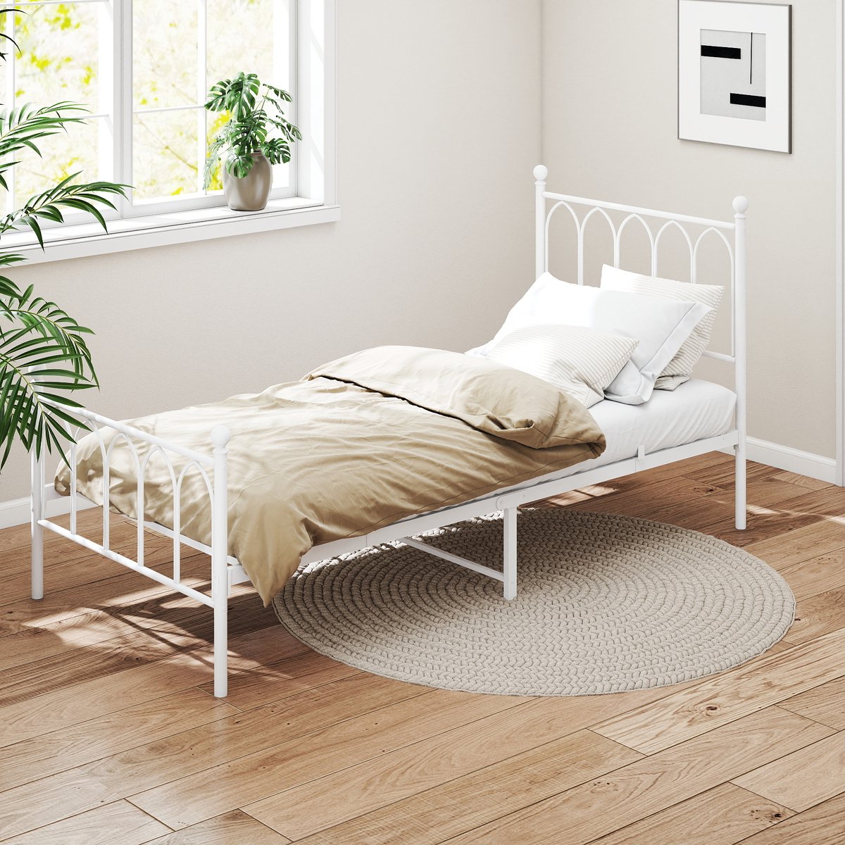 REDOM Metalen Eenpersoonsbed 90x200 cm – Wit – Stalen Latten – 27 cm Opbergruimte – Stille Constructie – Waterbestendig – 1 Pakket