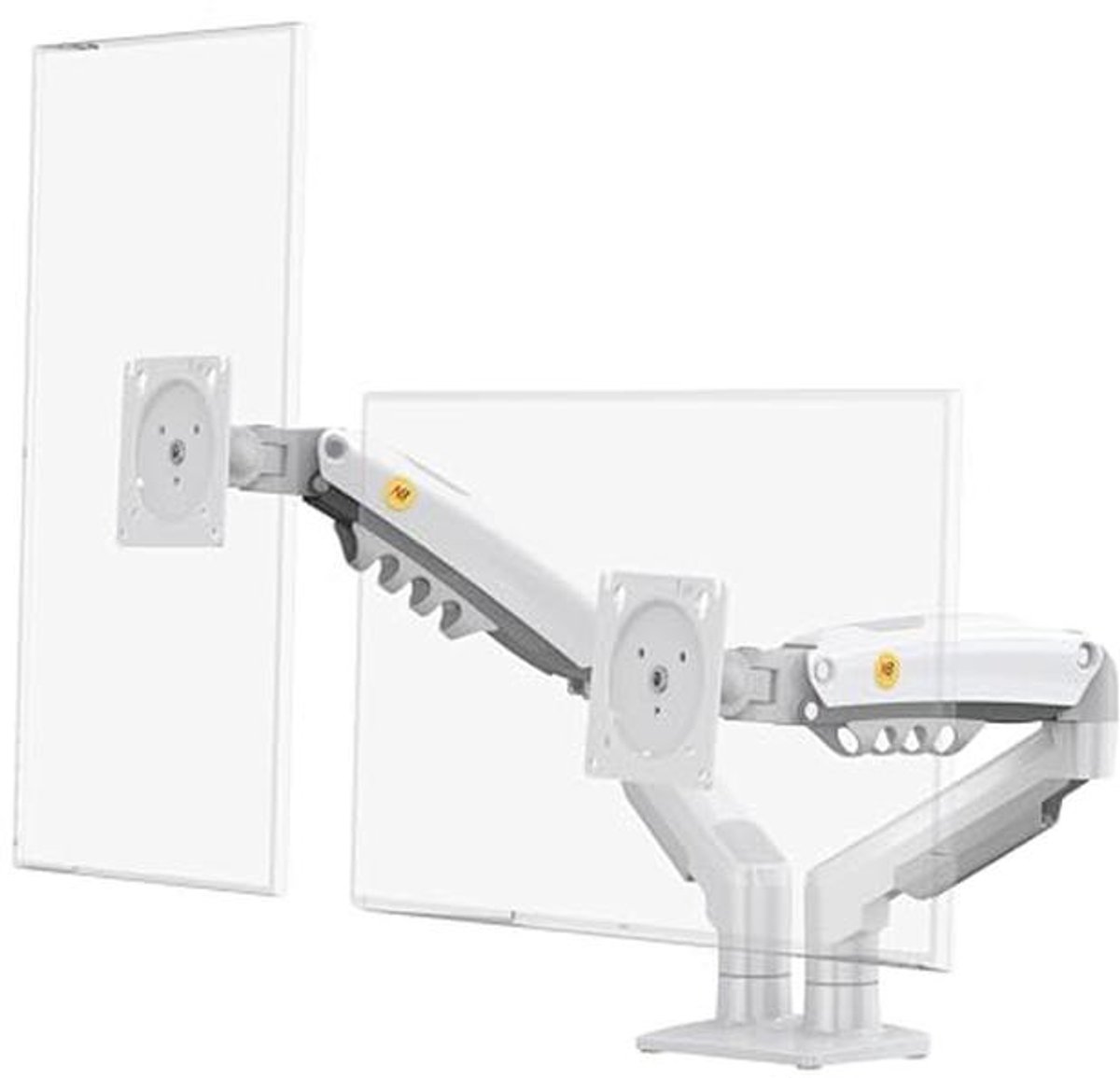 NB North Bayou Dubbel Monitorbevestiging, Full-motion Draaibare Monitorarm met Gasveer voor 17-27 inch Computerscherm, Belasting 2-9 kg VESA 75/100 mm F160-W