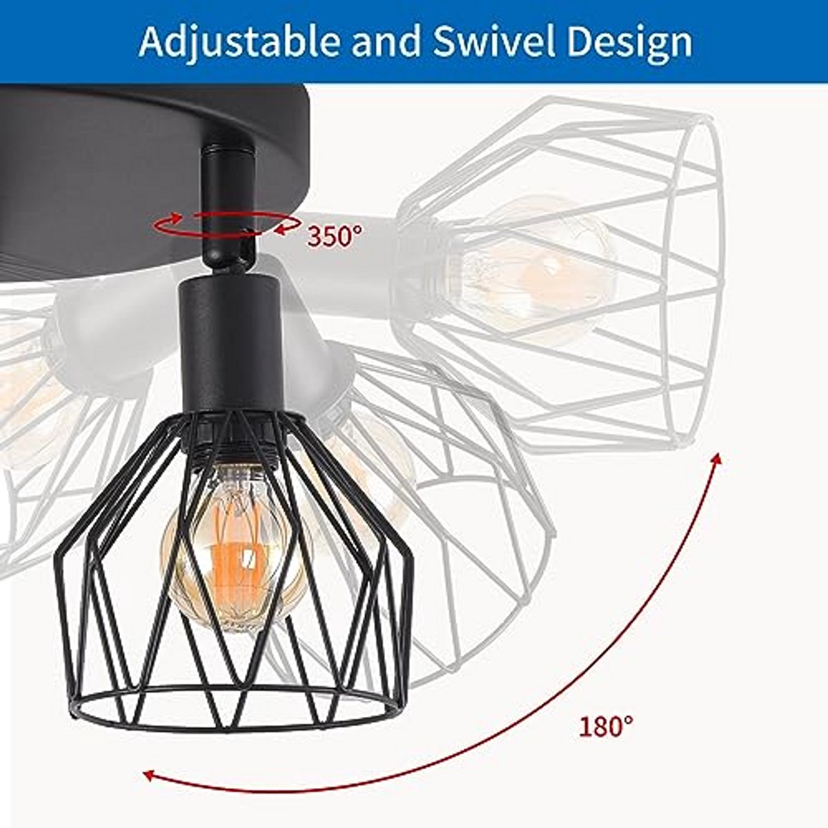 Verstelbare plafondspot met ronde basis en 3 E14 LED-lampen voor woonkamer, keuken en slaapkamer