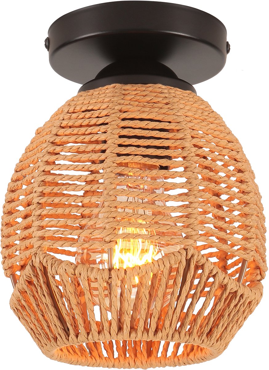 Plafondlamp Boho Weven E27 Plafondverlichting Vintage voor Woonkamer Slaapkamer Bruin