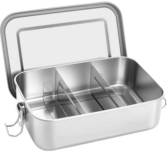 Lille Home RVS Bento Lunchbox met 2 compartimenten, lekvrij, 850 ml, voedselcontainer met portiecontrole, met lunchtas en bestekset, BPA-vrij(Gebroken wit