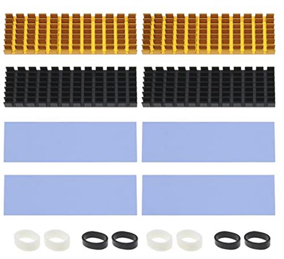 Aluminium koellichaamwe set voor M.2 SSD met siliconen warmtegeleidingspads - 4 stuks