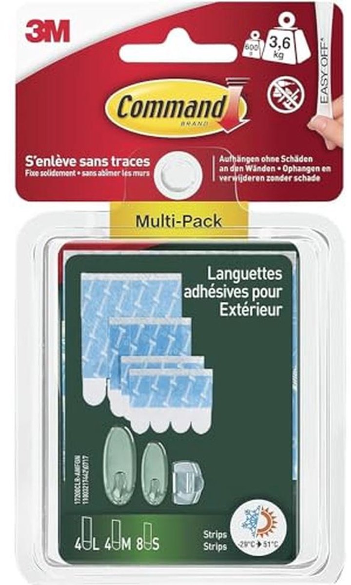 Buitenshuis Plakstrips Multipack voor Decoraties - 4 Grote, 4 Middelgrote en 8 Kleine Strips voor Schadevrij Ophangen