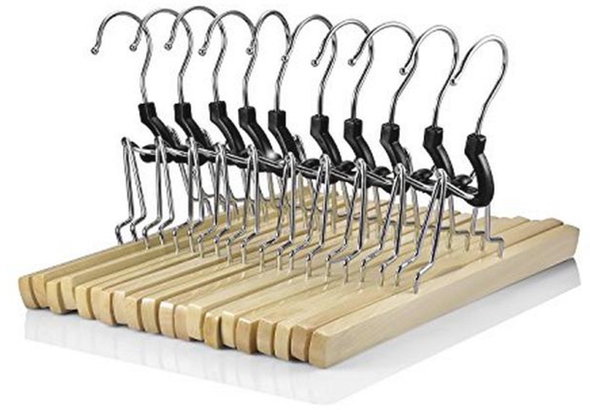 Houten Kleerhangers en Broekspanners - 10 Stuks, 25 cm