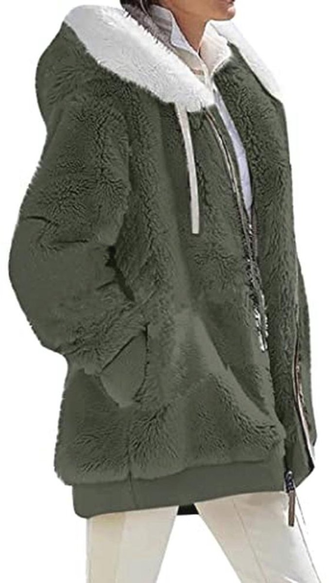 Casual Vrouwen Teddy Hoodie met Rits en Zakken - Warm & Comfortabel