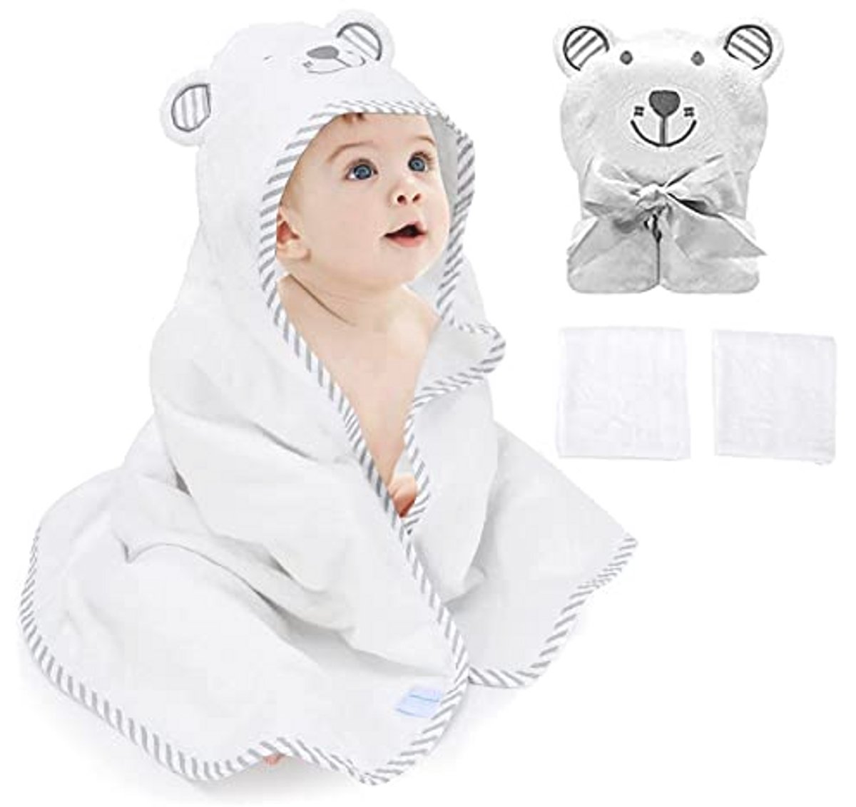 Babyhanddoek met capuchon en washandjes - 100% biologische bamboe - Extra zacht en absorberend voor peuters