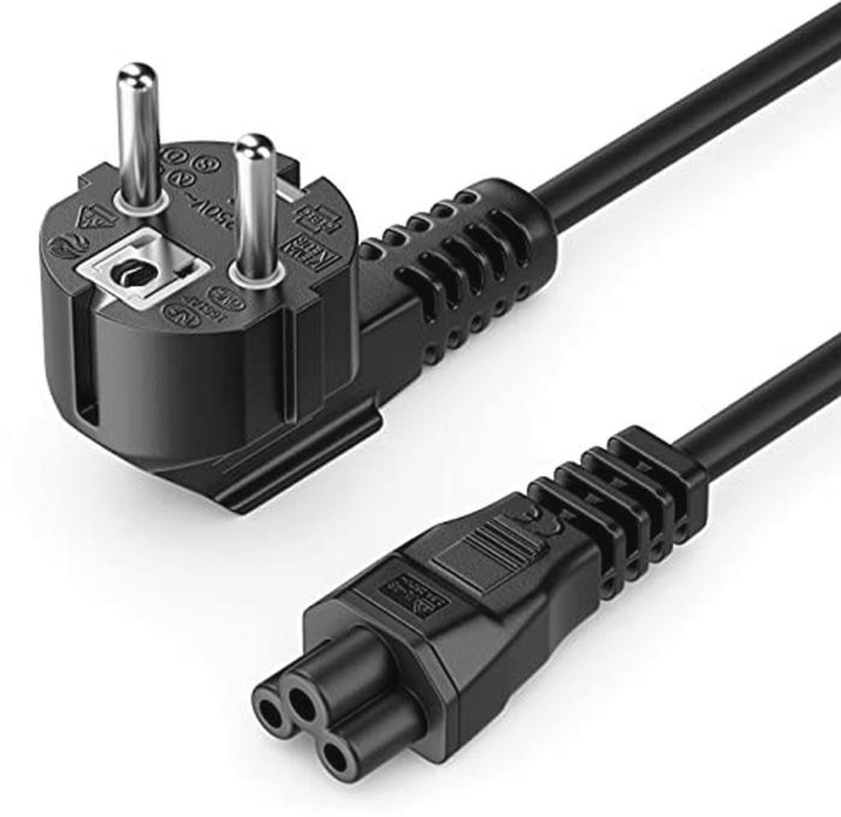 3,0m Voedingskabel Stroomkabel Type F met 90° Hoek naar IEC C5 - Geschikt voor TV, Monitor, Laptop - Zwart