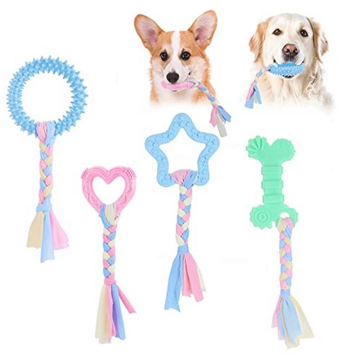 Interactief Kauwspeelgoed voor Puppy - 4 Stuks in Roze en Blauw