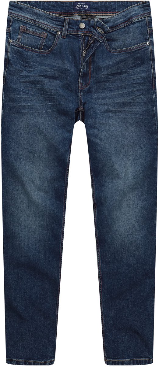 John F. Gee - Heren - Jeans Buik-Fit denim Straight Fit 5-pocket - Donkerblauw denim - Maat 30