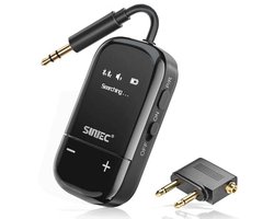 Bluetooth 5.3 vliegtuigadapter met scherm - AptX Adaptive voor 2 AirPods of koptelefoons, 3,5 mm AUX, draadloze audio voor reizen, tv, pc, gym