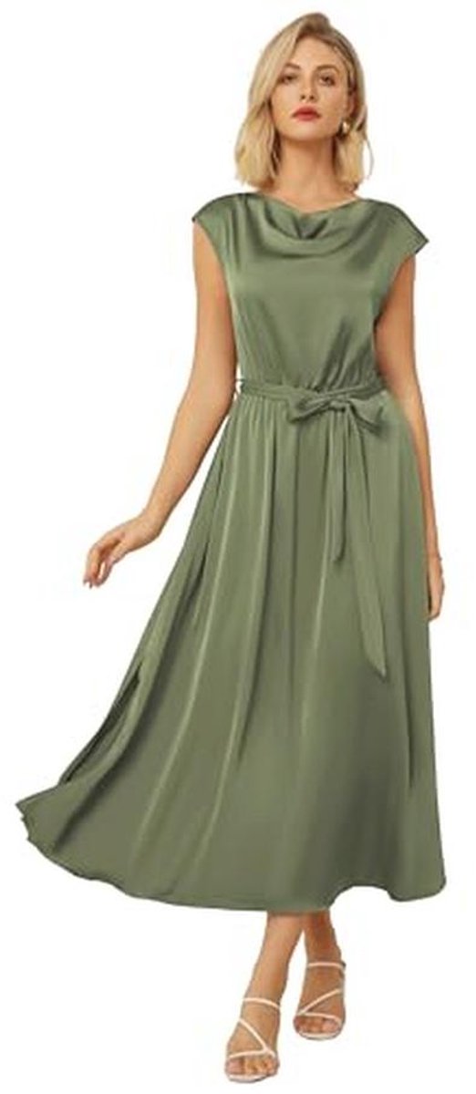 Elegante midi-jurk met ronde hals en ceintuur voor dames - Ideaal voor speciale gelegenheden