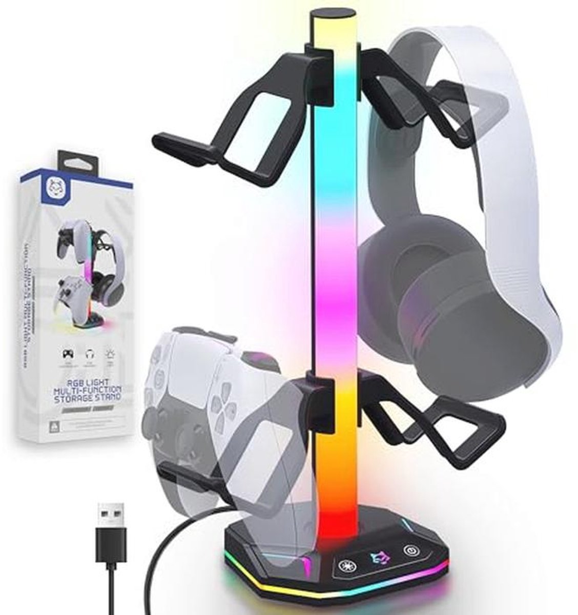 Bureau Hoofdtelefoonhouder met RGB Verlichting en USB Aansluitingen