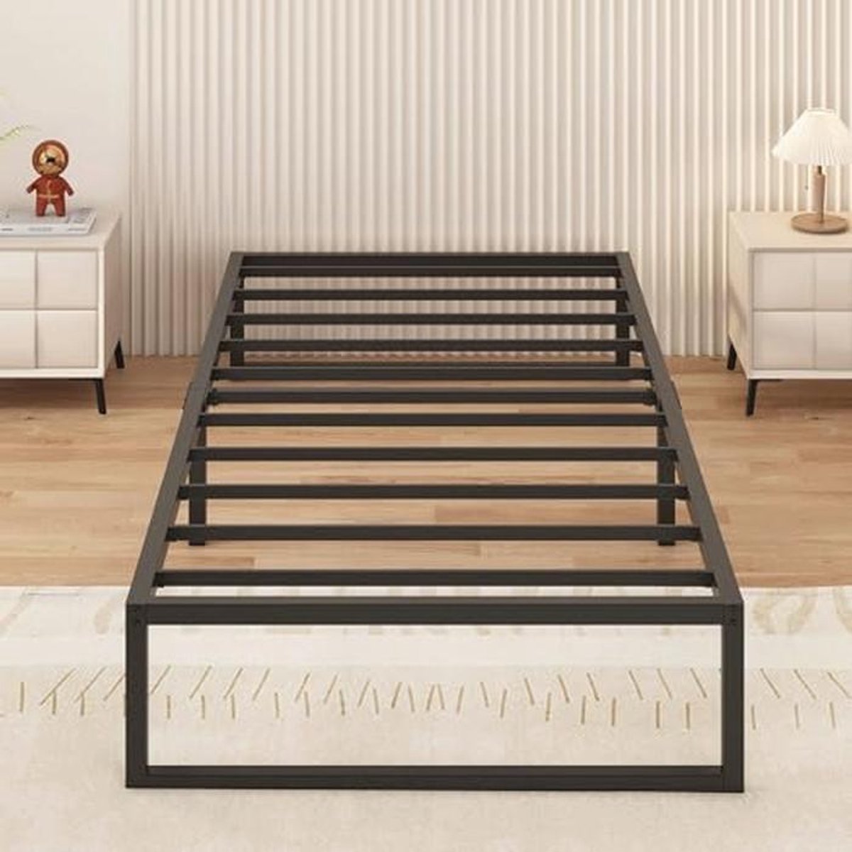 Metalen Bed 90 x 200 cm met Frame, 35 cm Hoog, Enkel Bed, Stabiel en Eenvoudig te Monteren