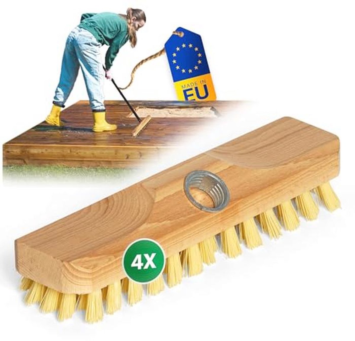 Set van 4 houten schrobbers met PPN-borstels voor binnen en buiten