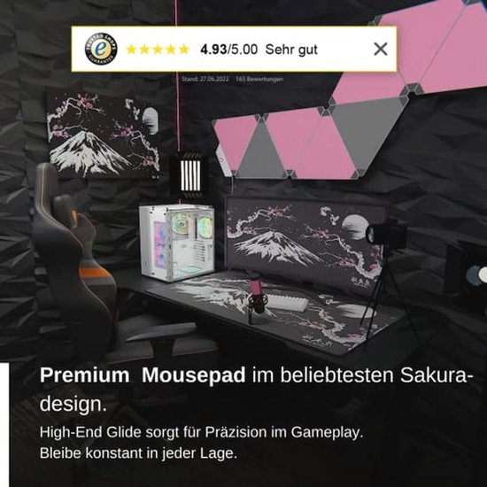 Grote Gaming Muismat Sakura Zwart - 1200 x 600 mm Premium Mouse Pad met Genaaide Randen en Anti-slip Onderkant — afbeelding 3
