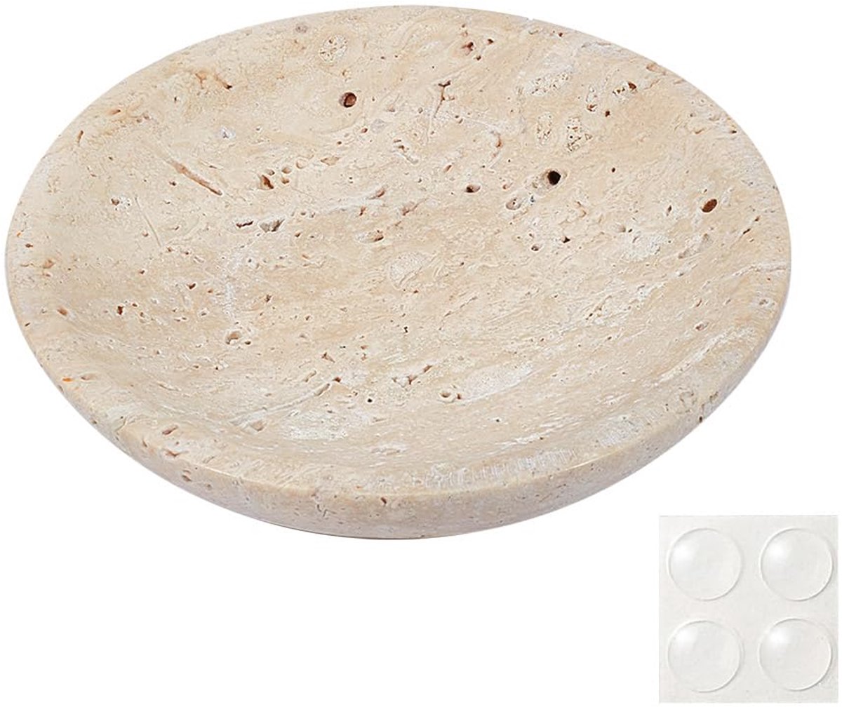 Decoratieve Travertine Drinktray Vanity Sieraden Tray met 4 Stuks Antislip Stickers voor Sieraden, Cosmetica Opslag, Perzik Puff