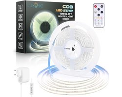 LUXONIC 24V COB Ledstrip 6000K 10M, Wit Koud continu LED Strip, Dimbare LED-verlichting met afstandsbediening, Lichtband LED flexibele ultra lichtgevende CRI90+ voor kast, huis, TV, Kerst