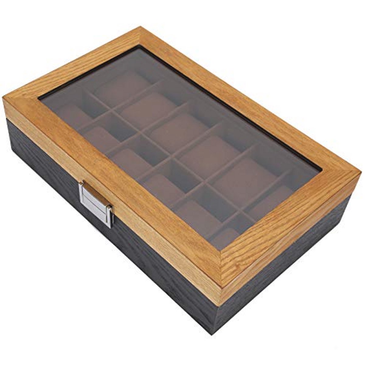Houten horlogedoos met 12 vakken en 2-kleurendisplay - Ideaal voor het opbergen van horloges