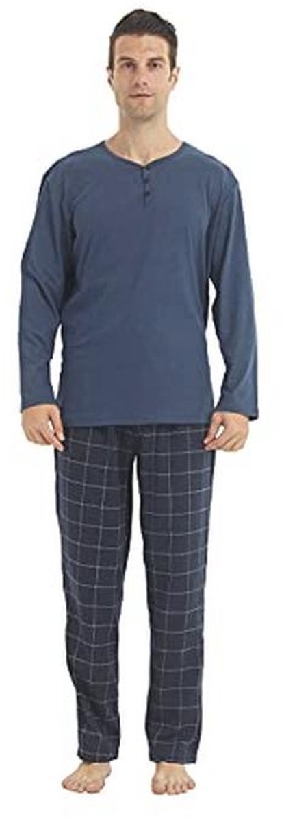 Heren Lounge Kledingset - Thermisch Henley Shirt en Flanellen Pyjamabroek