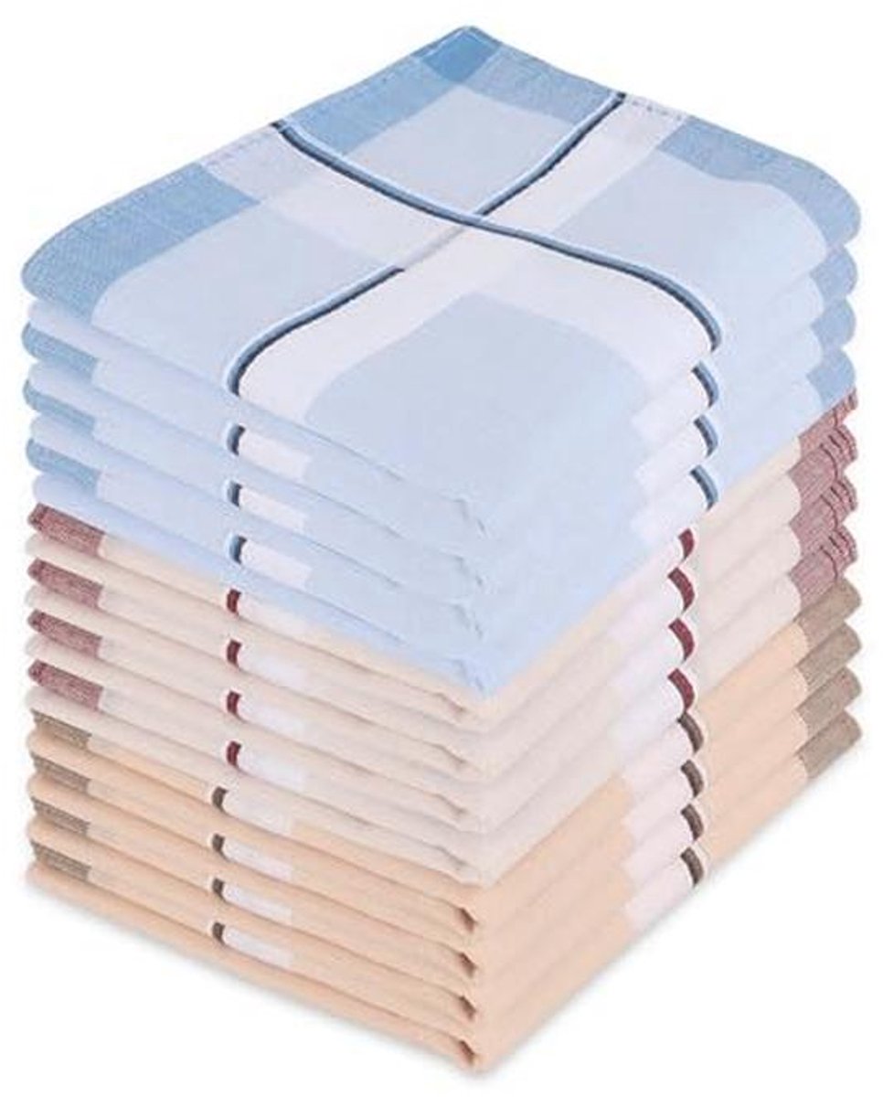 Heren Zakdoeken 12 Stuks - 100% Katoen 40x40 cm Kleurenmix