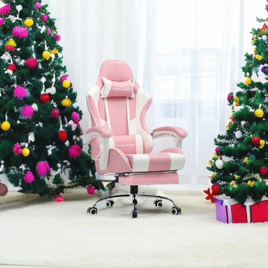 Bureaustoel met Massage - Gamerstoel Ergonomisch - Comfortabel Zitten - Ingebouwde Voetensteun - 135 cm Hoog - Roze — afbeelding 5