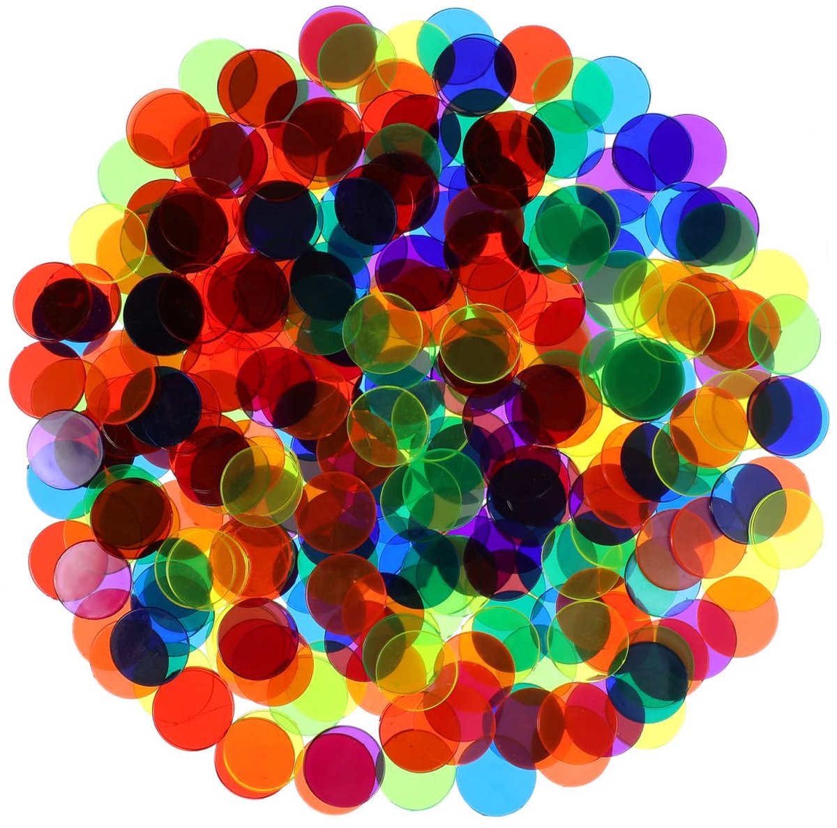 IMPERATORIS® Bingo Fiches - Telchips - Transparante Fiches voor Bingo en Tellen - Plastic Markeerfiches - Educatief Speelgoed - 19 mm - 300 Stuks - Rood, blauw, groen, geel, paars, oranje