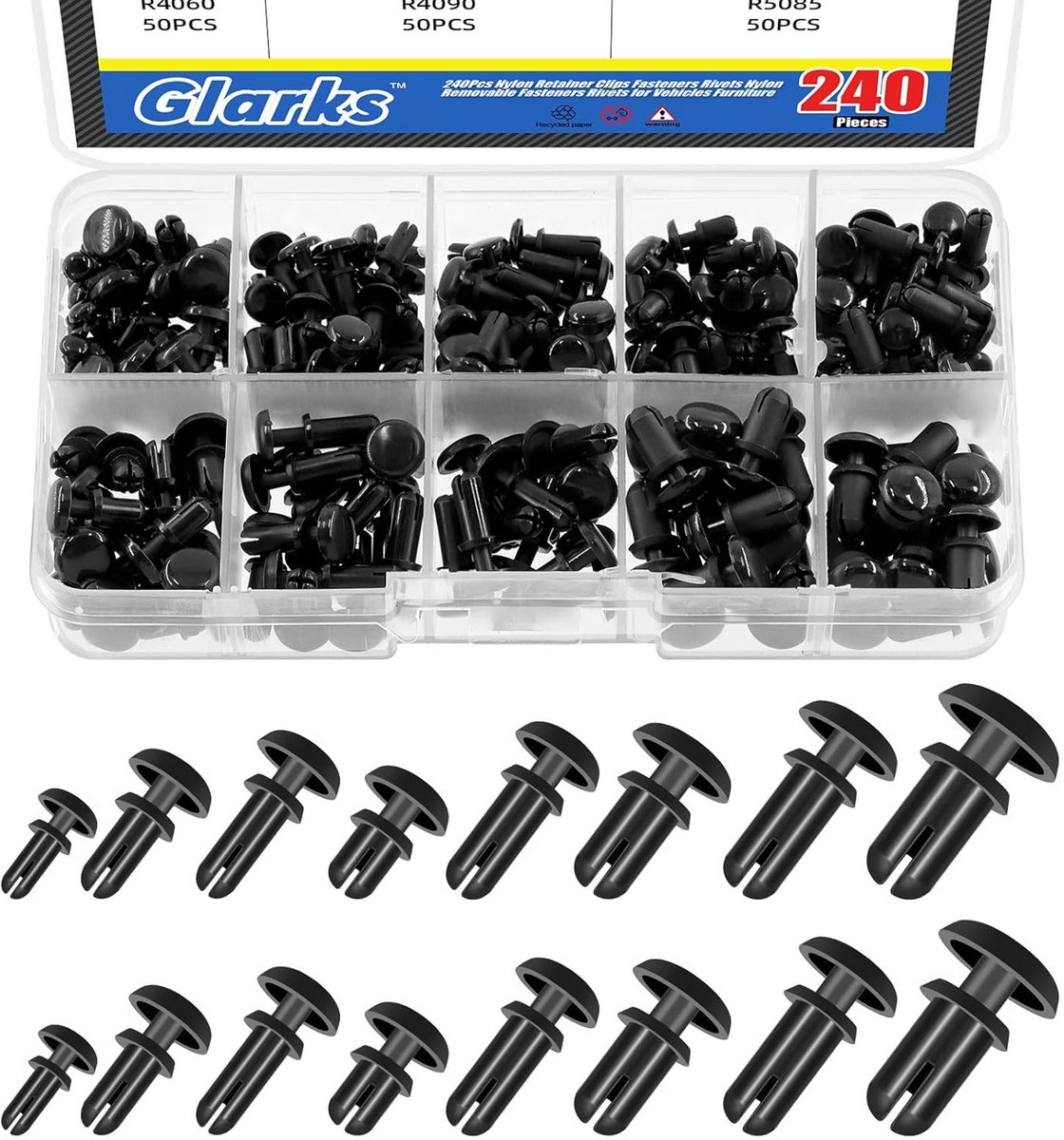 240 Stuks Nylon Pushklinknagels voor Auto: 8 Maten Bumper Retainer Clips