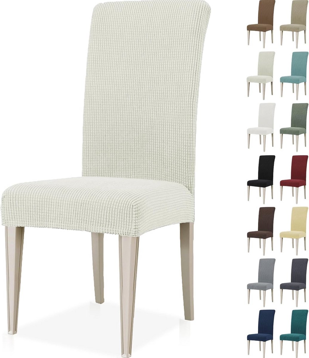 Elastische Stoelhoezen Set van 2 - Verstelbare en Wasbare Eetkamerstoelhoezen - Universele Bescherming voor Stoelen - Natuurlijk Wit