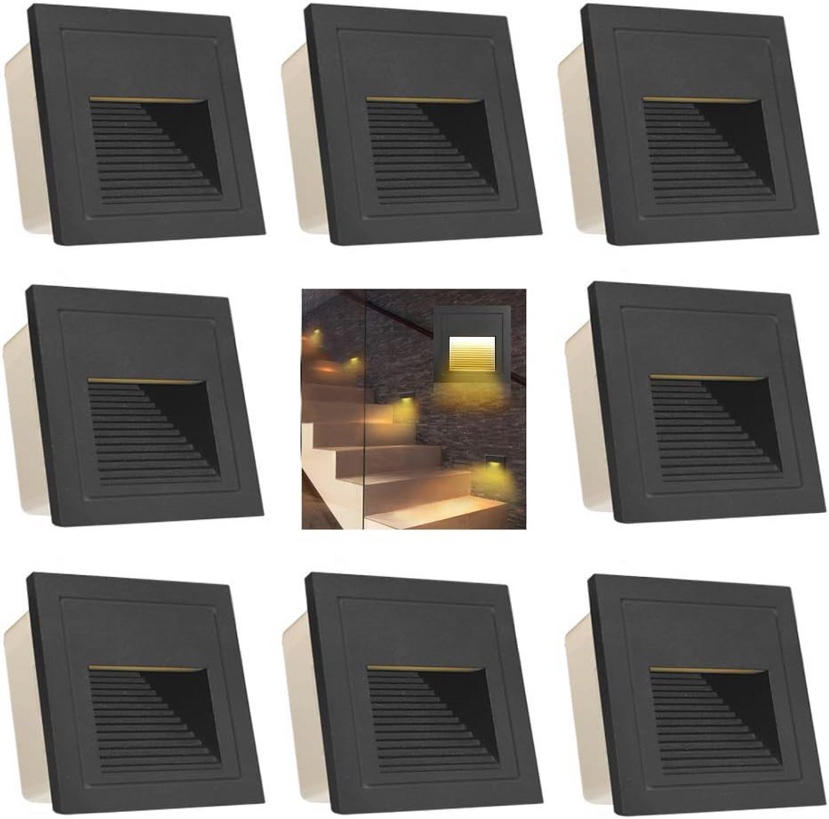 Set van 8 LED traplampen - Warmwit 3000K - Aluminium wandverlichting met IP65 bescherming voor binnen en buiten