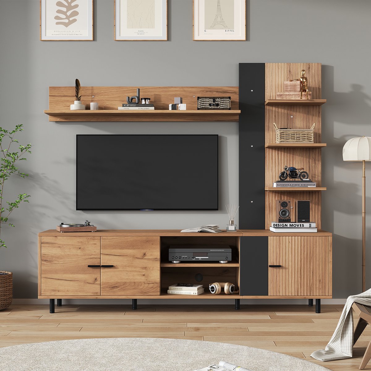 STILVORA TV-Meubelset - Compact Met 3 Kasten En Open Legplank - Veel Opbergruimte En Dempe