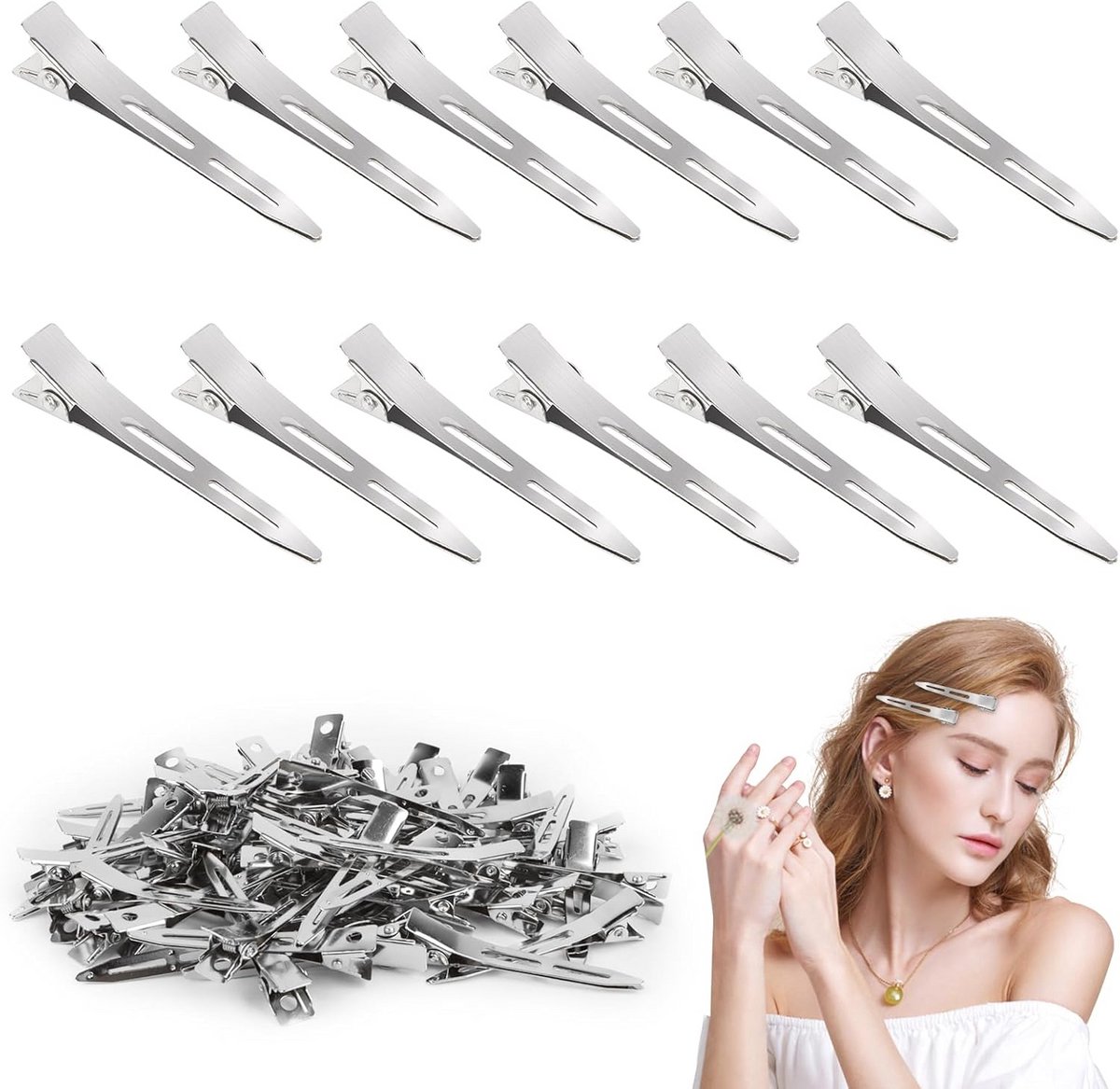 100 Stuks Zilveren Haarspelden Voor Dames, Metalen Alligator Clips 5,5 cm