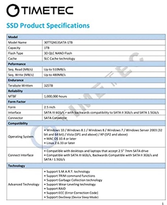 Interne SSD - Opslag Schijf - Snelle Data Transfer - 3D NAND QLC - 1 TB - Zwart — afbeelding 2