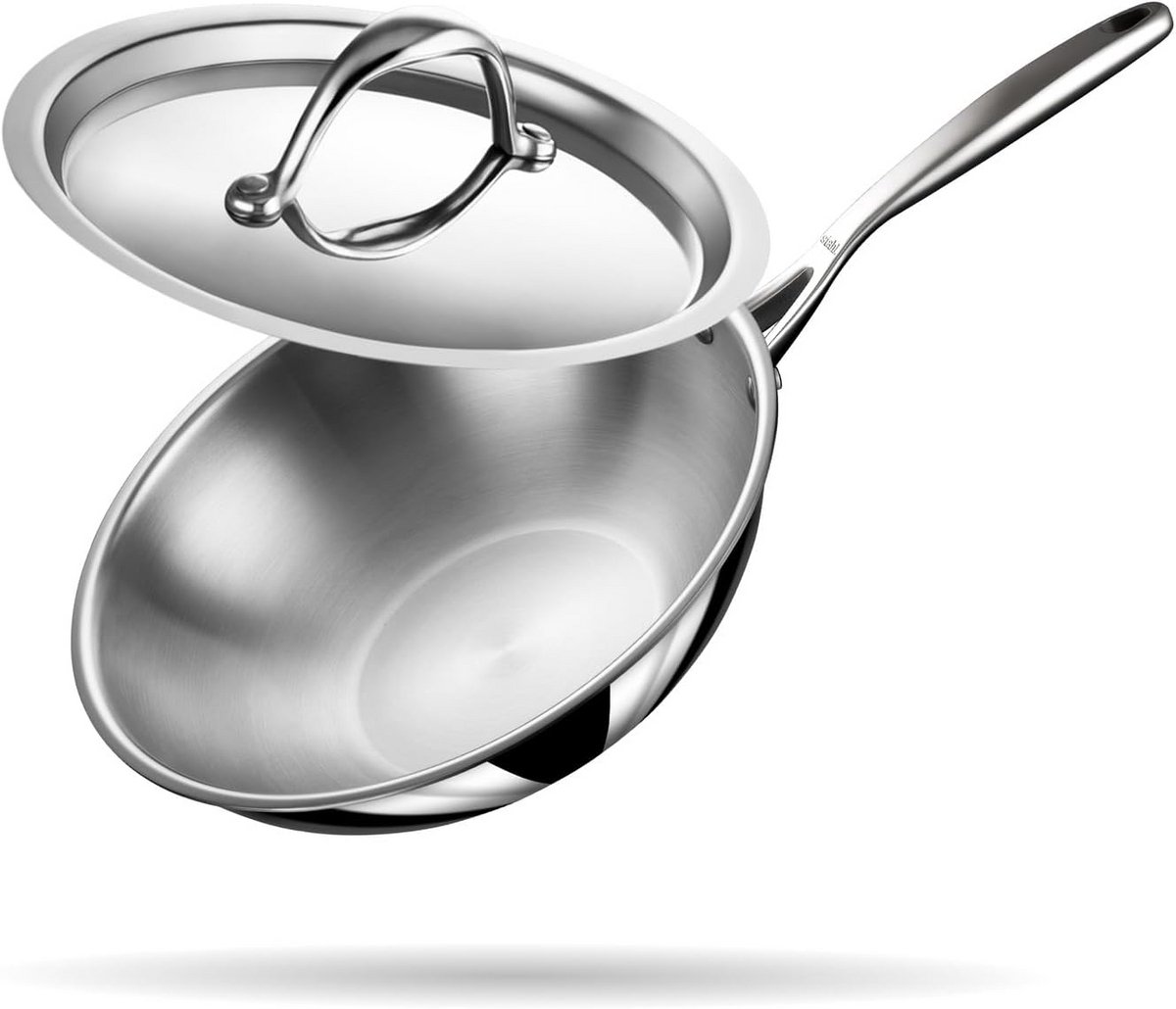 24 cm Rvs Kadai Met Deksel - Ideaal Voor Roerbakken, Frituren en Koken