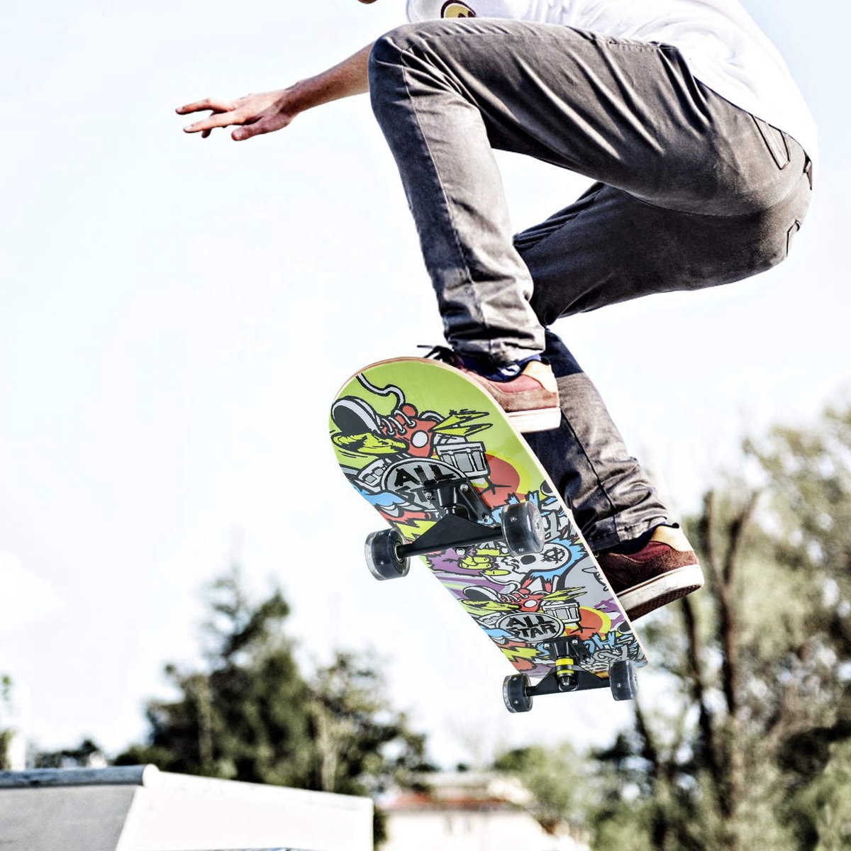Unyqoos® Compleet skateboard met antislip design en knipperwielen voor alle leeftijden Wit