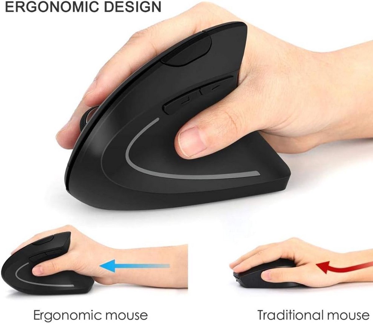 Ergonomische Verticale Draadloze Muis voor PC en Laptop met Oplaadbare Batterij