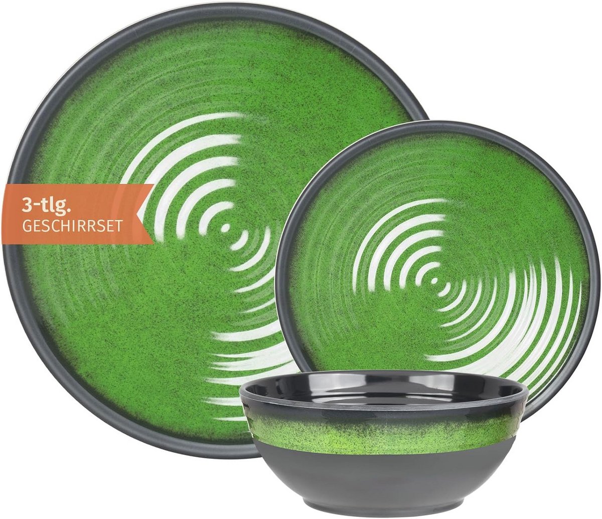 Servies set kamperen 3-delig voor 1 persoon melamine steen groen