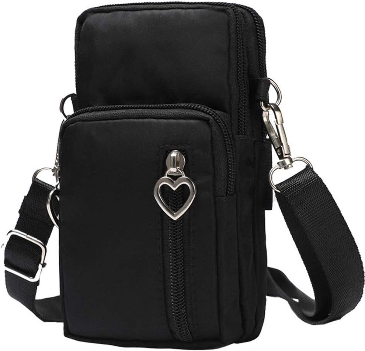 Dames Crossbody Tas Klein Hartvormig Zwart Oxford Stof Schoudertas