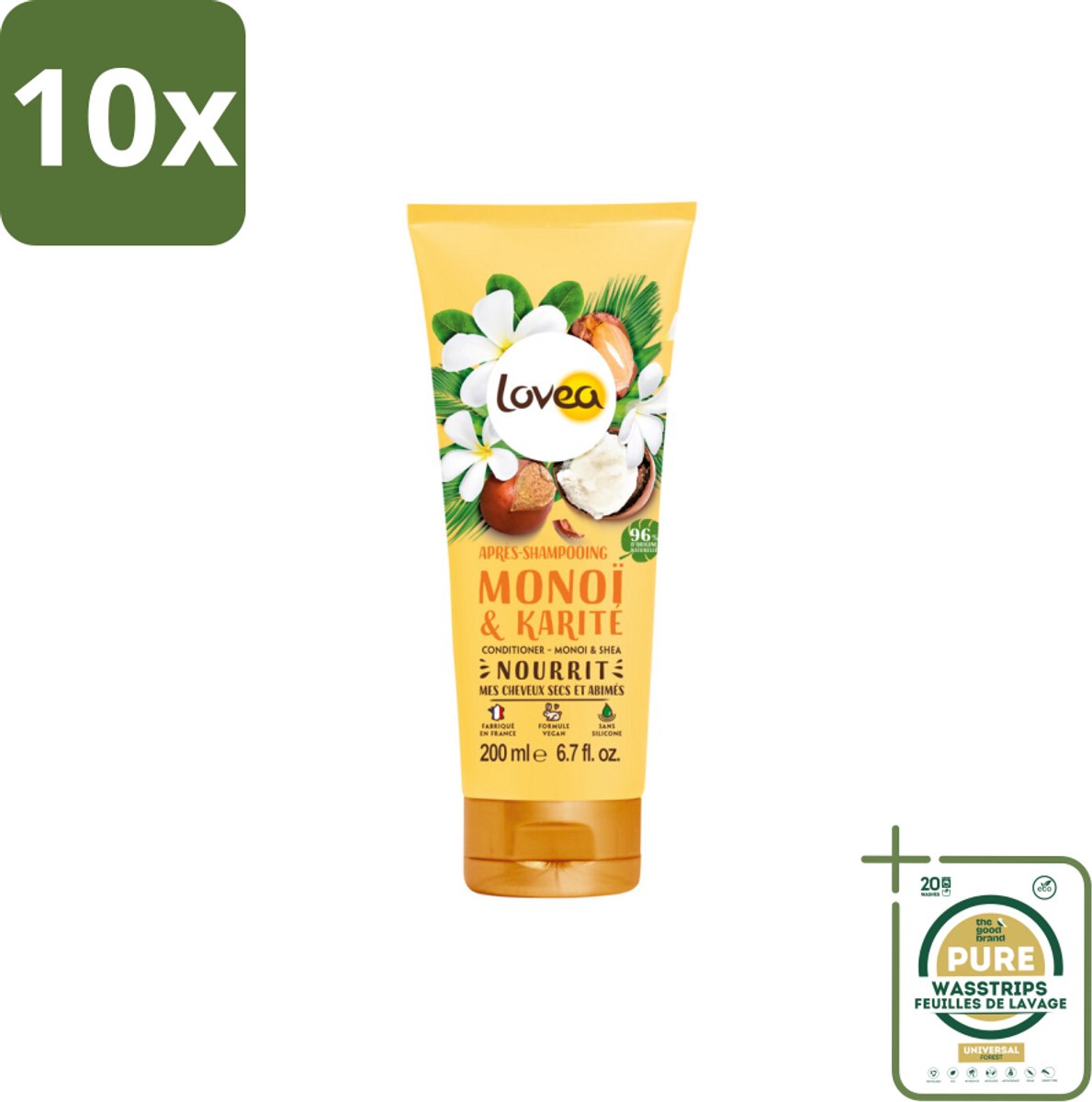 10 x Lovea – Conditioner – Monoï & Shea – Voedend – 200 ml - Grootverpakking - Koffiezetapparaat
