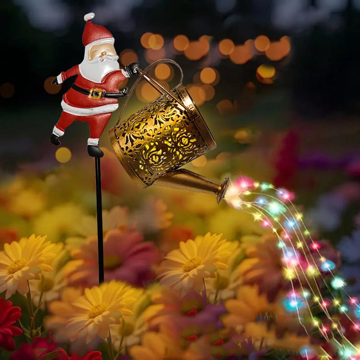 Kerstman Solar Gietlamp - Automatische Sensor Zonne-energie - Kerst Thematische Doucheverlichting - Creëert Feestelijke Sfeer - Gekleurd Licht - 1 Stuk
