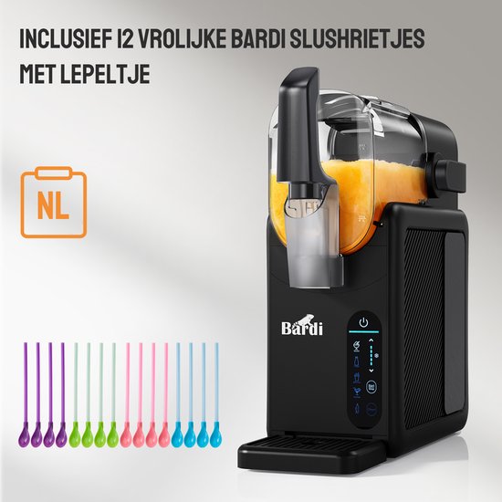 Bardi Slush Hero® Combi – Slushmachine - Slush Puppy Maker 2,6L + 12 Slush Lepelrietjes – Voor Slushies, Milkshakes, Frappé & Frozen Cocktails – Zelfreinigend – Zwart