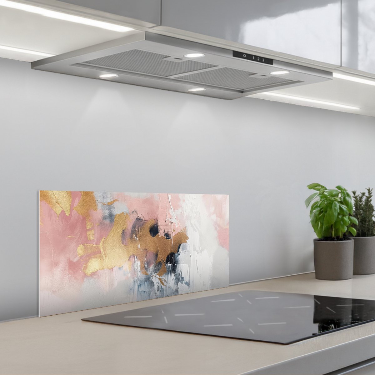 Spatscherm 70x30 cm - Zelfklevende achterwand Abstract - Pastel kleuren - Goud - Modern - Aesthetic - Keuken muurbeschermer - Spatwand fornuis