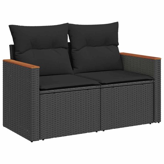 vidaXL-Tuinbank-2-zits-met-kussens-poly-rattan-zwart
