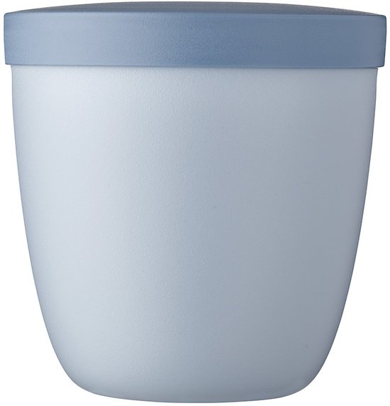 Lichtblauwe lekvrije snackpot met grijs deksel. 500 ml.