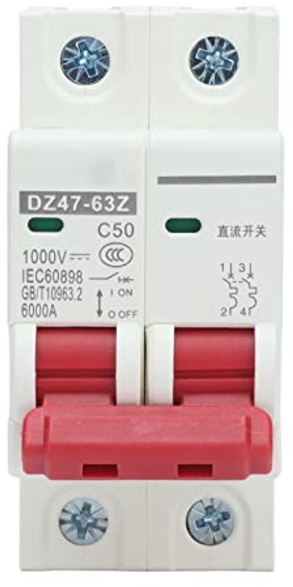 Image of 1000V DC Miniature Circuit Breaker 50A 2P Din Rail Mount Home Overload Protection Air Switch for Home Lighting Distribution Lines Solar PV System DZ47-63Z C5