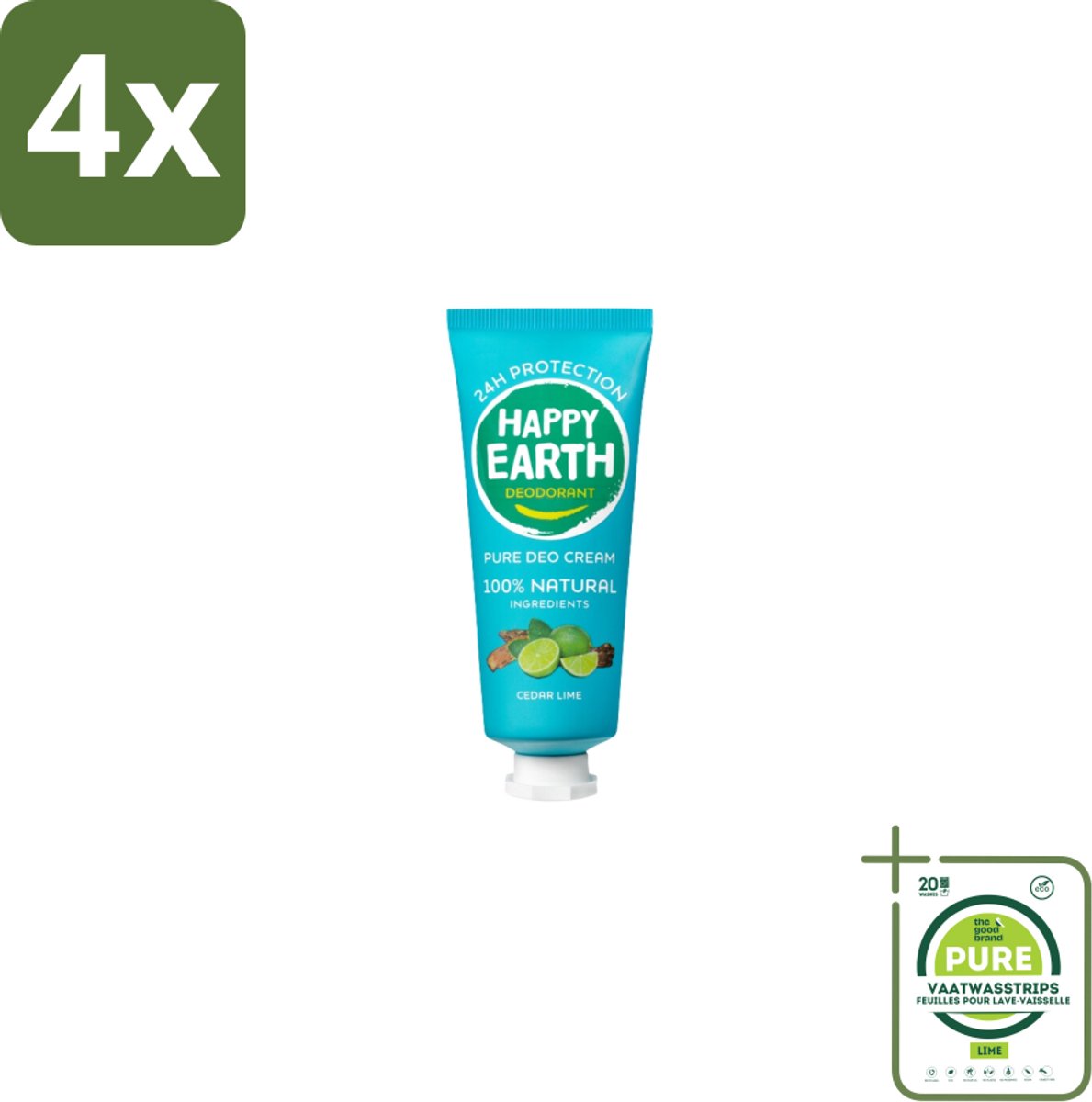 Happy Earth – Deodorant Cream – 100% Natuurlijk Cedar Lime – 40 ml - Voordeelverpakking - 4 stuks - Natuurlijke deodorant - Deodorant crème